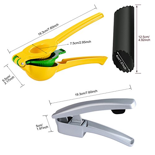 Garlic Press Lemon Lime Squeezer Kitchen Utensil Set 5-pack,Stainless Steel Mincer and Silicone Tube Roller Premium Metal Lemon Lime Press Juicer Cheese Grater Potato cutter