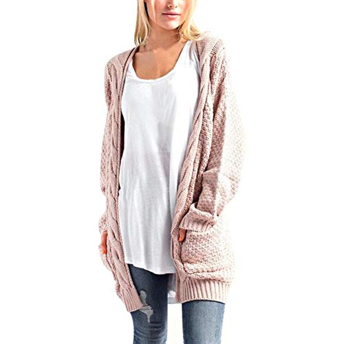 Taore Women's Long Sleeve Open Front Cable Knit Chunky Cardigan Sweaters Outerwear (XL, Pink)