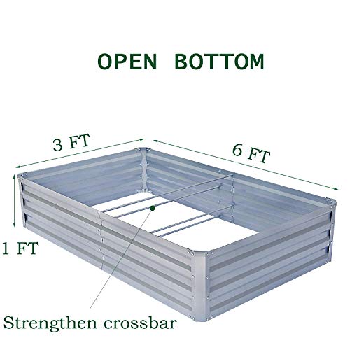 FOYUEE Galvanized Raised Garden Beds for Vegetables Metal Planter Boxes Outdoor Large Patio Bed Kit Planting Herb, 6x3x1ft