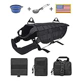 EJG Military Tactical Service Dog Training Vest Police Molle Dog Harness Camping Hiking Traveling Nylon Adjustable Coat with 3 Detachable Pouches For Medium & Large Dog (Black, L)