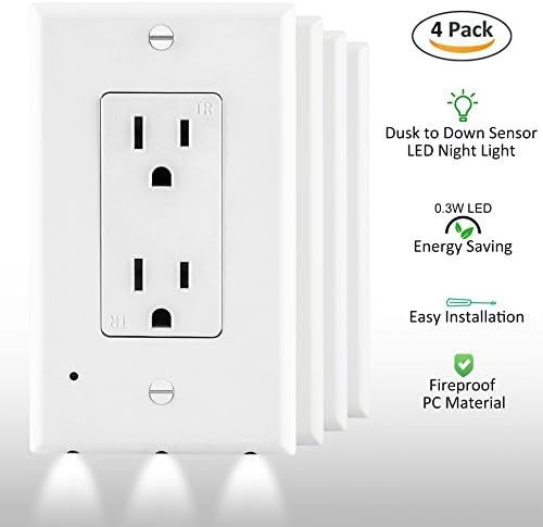 [4 Pack] ELECTEK Wall Plate LED Sensor Night Light for Décor Outlet, Easy Installation, White