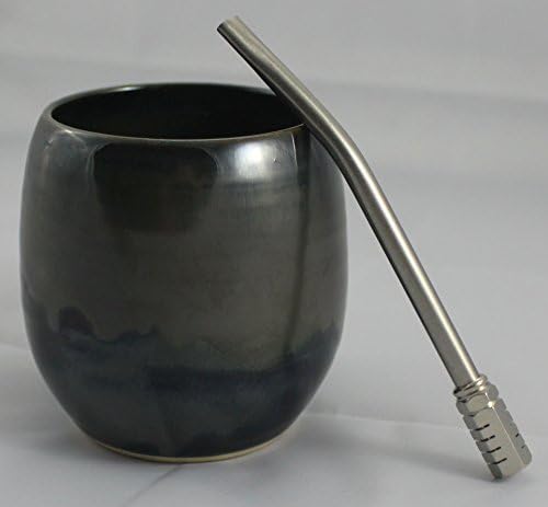 Ceramic Mate Gourd aka Yerba Mate Cup Metallic Mixed Swirl with 5.5" Bombilla (Metal Yerba Mate Straw)