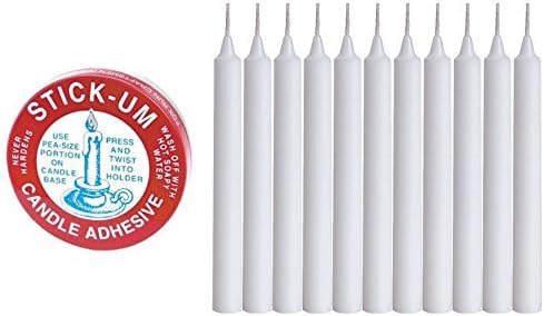 100 White Taper Candles 4 Inch Tall X 1/2 Inch Thick Burn 1.1/2 Hour With Fox Run Candle Adhesive Hold The Bottom of Candle Firm