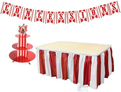 Carnival Party Supplies - Banner Tablecloth and Cupcake Stand - Perfect Carnival Party Decorations - Circus Party Supplies