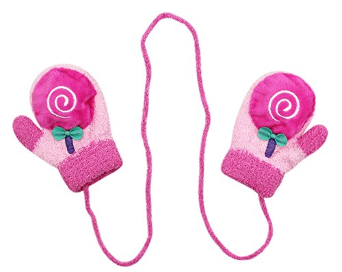 Toddlers Baby Girl Boys Cute Cartoon Warm Sound Gloves Mittens with String for 0-12 Months (Lillipop Pink)