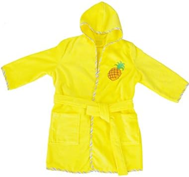 Velour Embroidered Kids Bathrobes,Extremely Soft and Absorbent,Lovely Pineapple Design (Small)