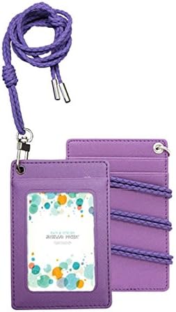 Basic Slim Credit Card Holder Id Card Case Holder Useful Purse with Neck Strap (Purple)