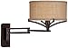 Franklin Iron Works Tremont Rustic Farmhouse Swing Arm Wall Lamp Bronze Plug-in Light Fixture Dimmable Tan Burlap Drum Shade for Bedroom Bedside House Reading Living Room Home Hallway Dining