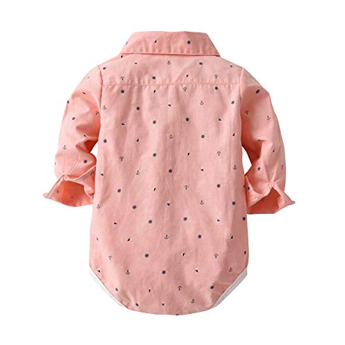 Baby Boys Gentleman Outfit Suits,Infant Toddler Boys Pants Set,Long Sleeve Romper Shirt+Suspender Pants+Bow Tie 4Pcs Clothing Set (Pink Ship, 9-12M/80) - Thumbnail 2