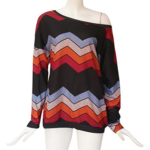image for Sunhusing Ladies Colorful Geometric Wavy Stripe Print Long Sleeve Roun