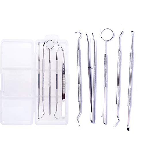 Easyinsmile Dental Inspection Tool Kit Oral Mirror Probe Tweezers Tooth Pick Set Kit Teeth Tartar Remover Clean Hygiene Tools (5 Pcs/Kit)