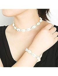yunanwa 6pcs Set Natural Cowrie Shell 3 Choker Necklace + 3 Bracelets Beads Jewelry for Women Clavicle Collar Beach Summer Boho Hawaii