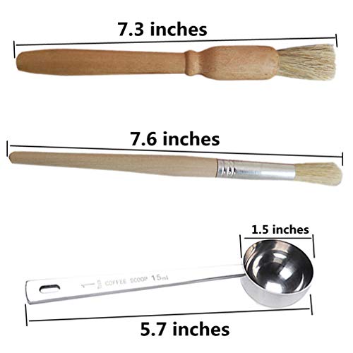5 Pack Coffee Grinder Wooden Cleaning Brush & 304 Stainless Steel Measuring Scoop Set - Espresso Equipment Dusting Baking, Cooking, BBQ Brushes