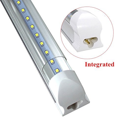 Brillihood LED T8 Integrated Single Fixture, 8FT, 45W, 6000K (Bright White), 4500lm, Utility Shop Light, Ceiling and Under Cabinet Light, Cooler Door Lighting Fixture, Pack of 10