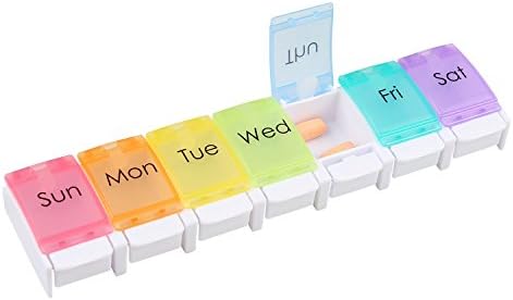 Ballery Pill Box, Weekly Pill Case 7 Day 1 Time A Day Medicine Tablet Organiser 7 Compartments Travel Pill Holder Dispenser Storage for Vitamins Fish Oils Supplements Medication (White)