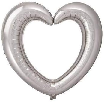 Folat - Foil Balloon Heart-Shaped Picture Frame Silver - 80x70cm, Silver Colored