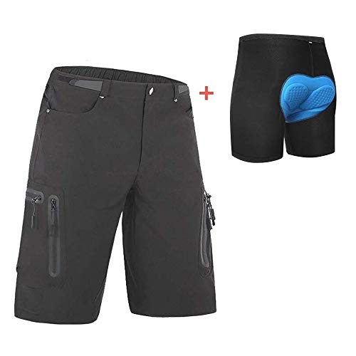 Ally Padded Mountain Bike Shorts, Water Repellent Mens Cycling MTB Shorts, 7 Pockets (Black-Padded, M 30