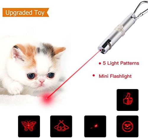 Cat Catch LED Light 5 in 1 Multiple Funny Patterns Pussies Chase Toy Stick Interactive LED Toy Training Funny Kitten Toy Mini Flashlight Great Tool for Teasing Cat(White)