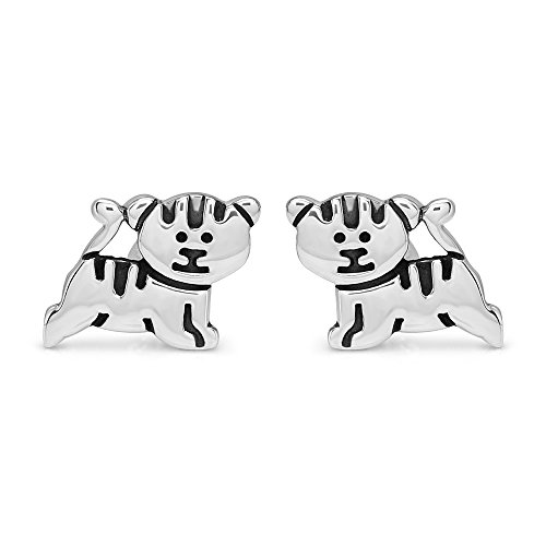 925 Sterling Silver Cute Little Tiger Cartoon Jungle Animal 10 mm Post Stud Earrings