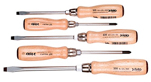 Felo 22155 MF Slotted, Phillip Screwdrivers 5PC Set w/Wood Handle & Matte Blade