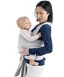 Mo+m Baby Wrap (Stone Grey) – Ultra Soft Infant Sling Child Carrier Keeps Your Baby Comfortable & Safe – 4 Different Carries – Cotton/Spandex Stretchy Wrap