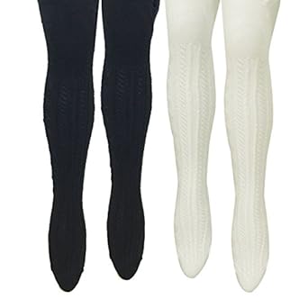 Amazon.com: Wrapables Warm Cable Knit Tights for Toddler Girls (Set of 2), Cream and Black: Clothing