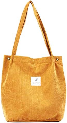 Classic Retro Corduroy Pure Color Simple Chic Shoulder Cotton Travel Shopping School Student Work Weekend Tote Bag Daypack