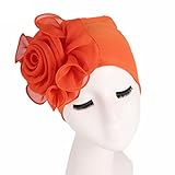 Botrong Women Ladies Retro Big Flowers Hat Turban Brim Hat Cap Pile Cap (Orange)