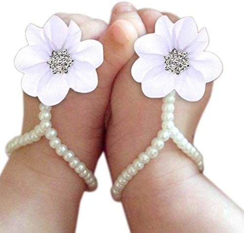 1Pair Infant Toddler Baby Girl Pearl Chiffon Foot Flower Rhinestone Beach Party Jewelry Outdoors Barefoot Sandals