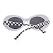 QIFANDI UV400 Clout Goggles Bold Retro Oval Mod Thick Frame Sunglasses, Checkered White, Medium