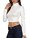 Sakkas 687121 Matte Liquid Mock Neck Turtleneck Long Sleeve Crop Top - Made in USA - Off-White - L