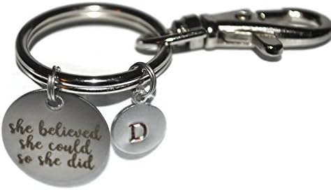 Magneticprintsus She believed she could so she did initial charm keychain with swivel clasp