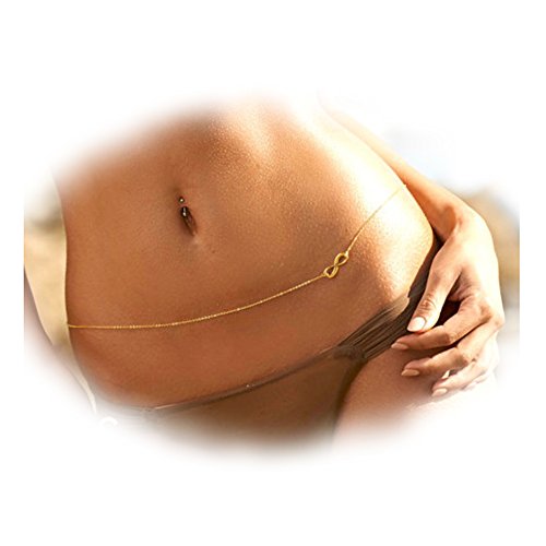 Daycindy Minimalist Beach Bikini Belly Chain with Infinity Beads for Women, Golden