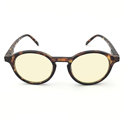 J+S Blue Light Blocking Glasses for Women Men | Anti Eyestrain Headache Glare 400UV from Computer/Gaming/TV/Phones (Mana LCD lens - Round | Tortoise Shell Frame)