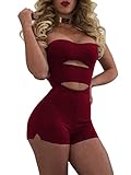 TOB Women's Sexy off Shoulder Strapless Short Jumpsuit Romper Clubwear Wine Red