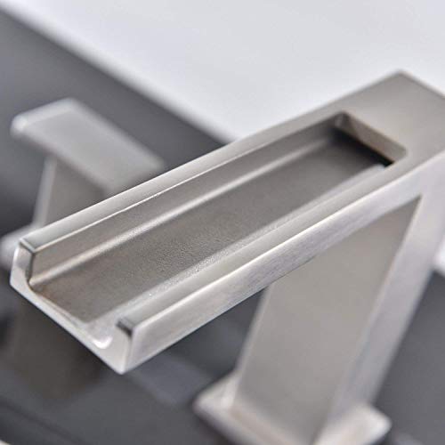 Waterfall Stainless Steel Two Handle Three Hole Widespread Bathroom Faucet, Brushed Nickel Bathroom Sink Faucet With Hoses - Thumbnail 3