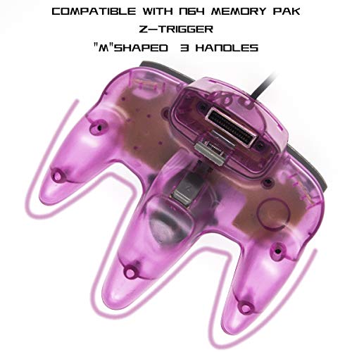 Wired Controller for Nintendo 64 N64 Console, Upgraded Joystick Classic Video Game Gamepad(1Clear Blue and Clear Purple,Pack of 2)