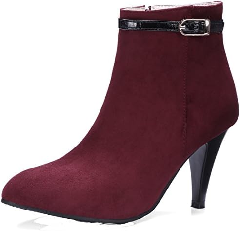 AIYOUMEI Women's Round Toe Stiletto High Heels Suede Autumn Winter Ankle Boots With Buckle