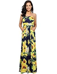 Leadingstar Vestido largo de fiesta sin tirantes con estampado floral clásico, maxivestido para dama