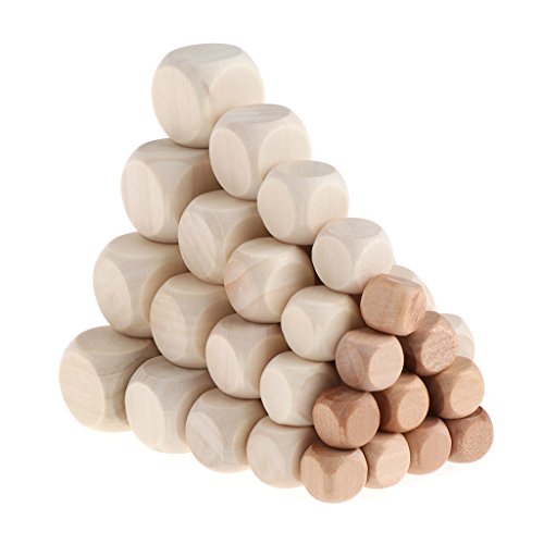 Hacloser 10Pcs/Set 6 Sided Blank Wood Dice, Wooden Cubes Crafts, Party Family DIY Board Games Printing Engraving Kid Toys 10mm-18mm (16mm)