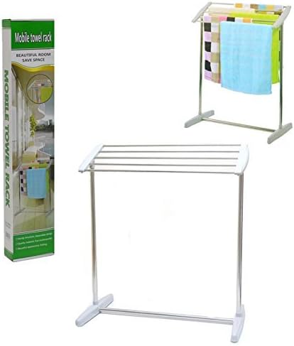 TilesPalace Steel and Plastic Made Multi-Purpose Mobile Towel and Cloth Rack Holder for Domestic Purposes
