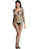 Amoretu Womens Fence Net Lingerie Full Bodysuits Crotchless Bodystocking Black