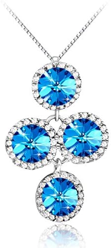 JOLICE Pendant Necklace Swarovski Elements Blue Crystals S925 Sterling Silver 18''