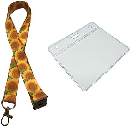 Hi Quality 20mm ID Neck Lanyard & Flexible Clear Plastic ID Card Holder Pocket (Sunflowers)