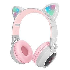 Yurlgst-Kids-HeadphonesCat-Ear-Bluetooth-Headphones-with-Led-Light-SD-Card-Slot-FM-Radio35mm-Audio-JackWirelessWired-Foldable-Kids-On-Ear-Headphones-for-Boys-Girls-AdultsGrey Yurlgst Kids Headphones,Cat Ear Bluetooth Headphones with Led Light, SD Card Slot, FM Radio,3.5mm Audio Jack,Wireless…