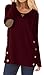 Women's Long Sleeve Casual Tunics Blouse Button Decor Loose Tunics T-Shirt Tops Wine Red X-Large