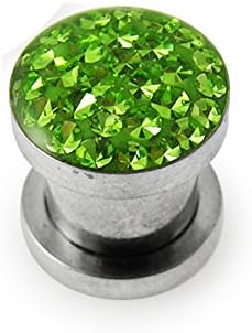 6MM Epoxy Cover Light Green Green Multi Crystal Stone 316L Surgical Steel Ear Flesh Tunnel.