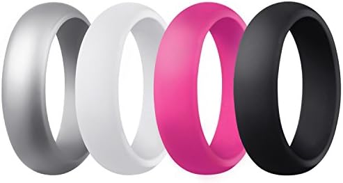 Women's Silicone Wedding Ring Rubber Band - 4 Rings Pack - White, Black, Silver, Pink(5)