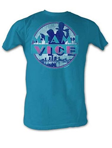 Miami Vice Busted Distressed Print Turquoise Adult T-shirt Tee (Adult Large)