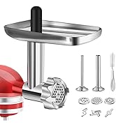 Metal Food Grinder Attachment for KitchenAid Stand Mixers, BQYPOWER Meat Grinder Attachment Inclu...